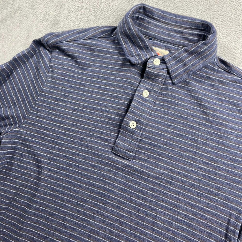 Faherty Brand Mens XS Long Sleeve Striped Polo Shirt Blue Brown Knit Cotton